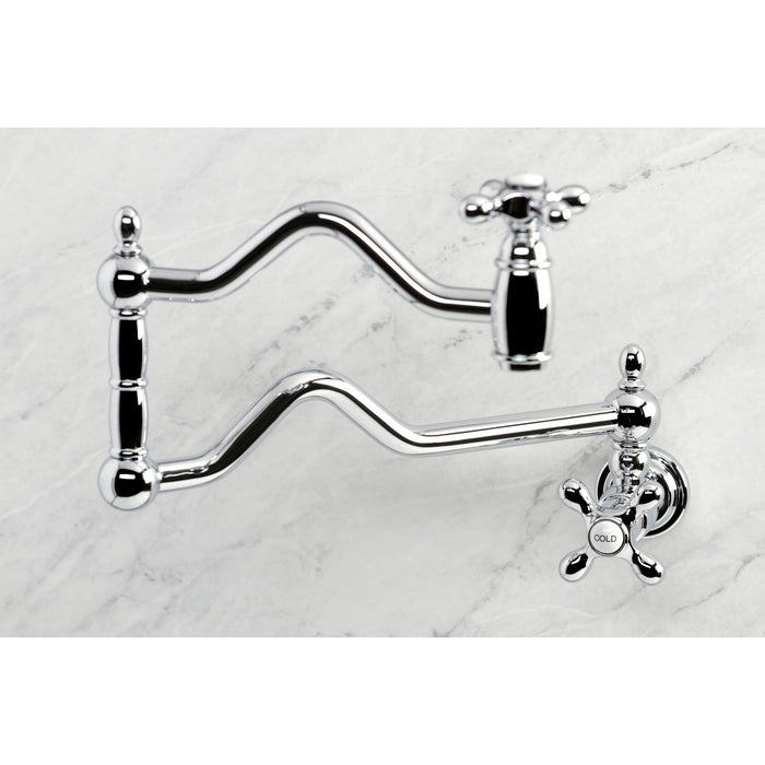 Kingston Heirloom KS2101AX - Heritage Two-Handle 1-Hole Wall Mount Pot Filler Faucet, Polished Chrome