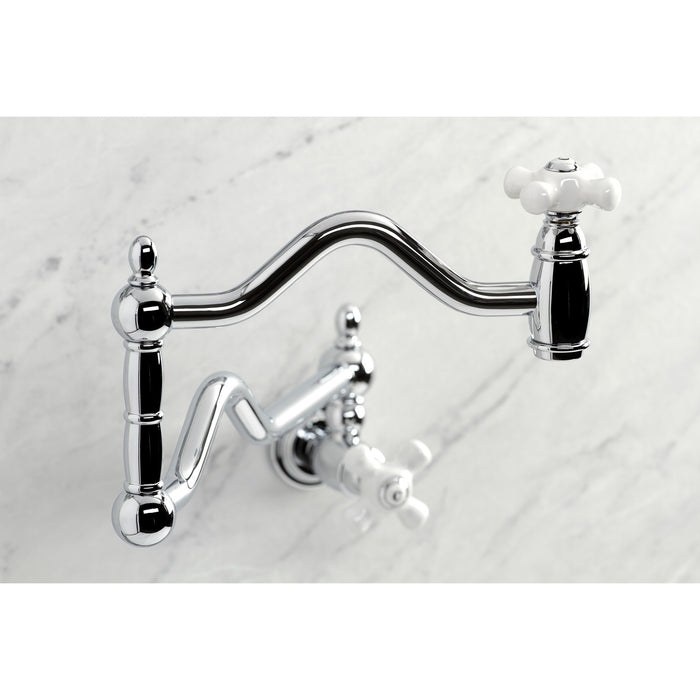Kingston Heirloom KS2101PX - Heritage Two-Handle 1-Hole Wall Mount Pot Filler Faucet, Polished Chrome