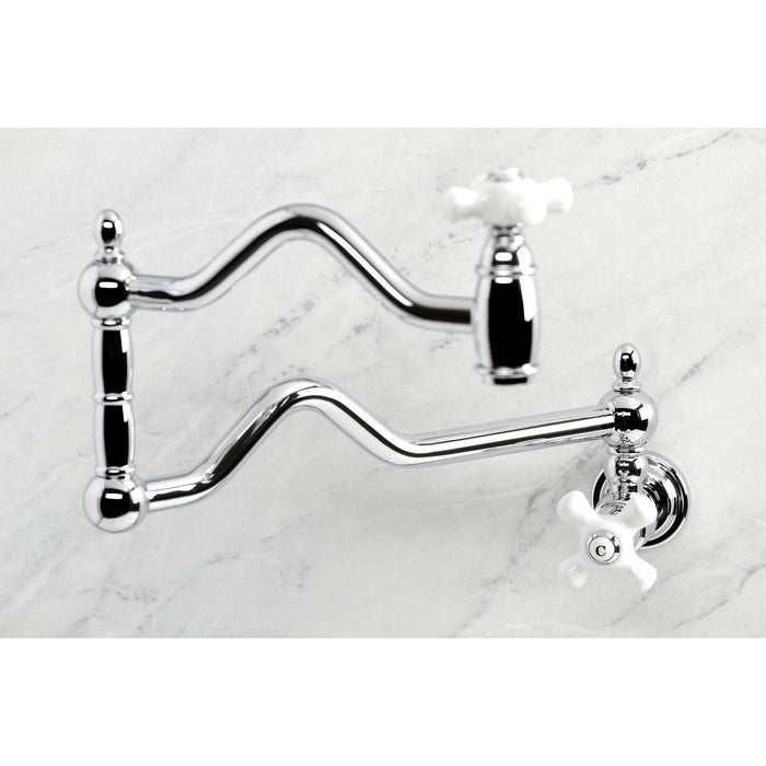 Kingston Heirloom KS2101PX - Heritage Two-Handle 1-Hole Wall Mount Pot Filler Faucet, Polished Chrome