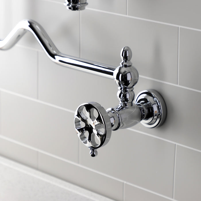 Kingston Tulare KS2101RX - Belknap Two-Handle 1-Hole Wall Mount Pot Filler Faucet, Polished Chrome