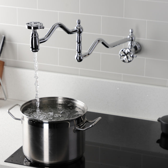 Kingston Tulare KS2101RX - Belknap Two-Handle 1-Hole Wall Mount Pot Filler Faucet, Polished Chrome