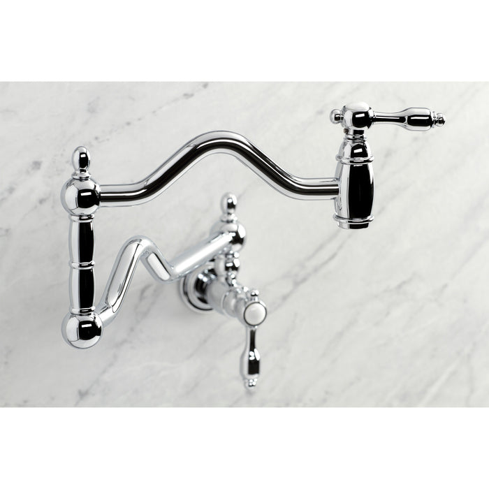 Kingston Heirloom KS2101TAL - Tudor Two-Handle 1-Hole Wall Mount Pot Filler Faucet, Polished Chrome