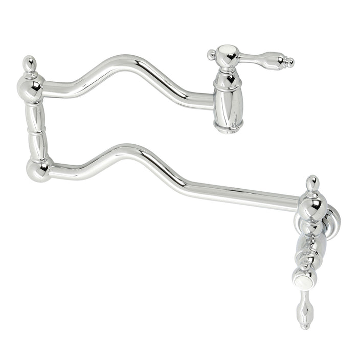 Kingston Heirloom KS2101TAL - Tudor Two-Handle 1-Hole Wall Mount Pot Filler Faucet, Polished Chrome