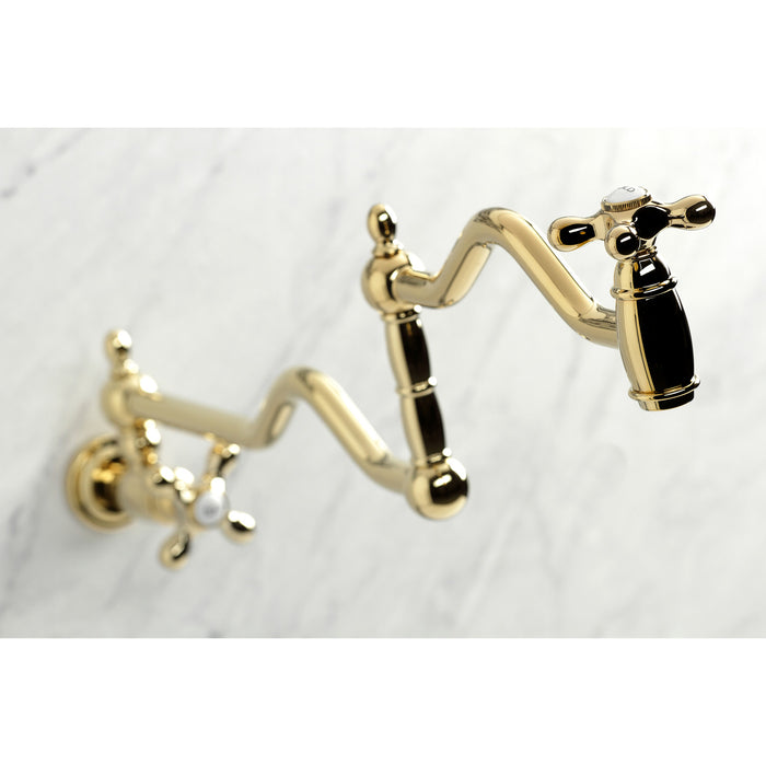 Heritage KS2102AX Two-Handle 1-Hole Wall Mount Pot Filler Faucet, Polished Brass