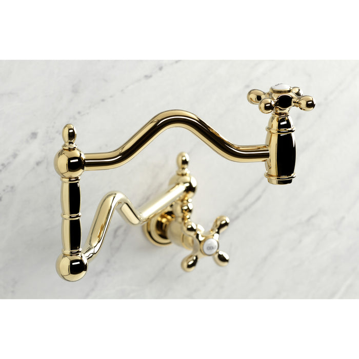 Heritage KS2102AX Two-Handle 1-Hole Wall Mount Pot Filler Faucet, Polished Brass