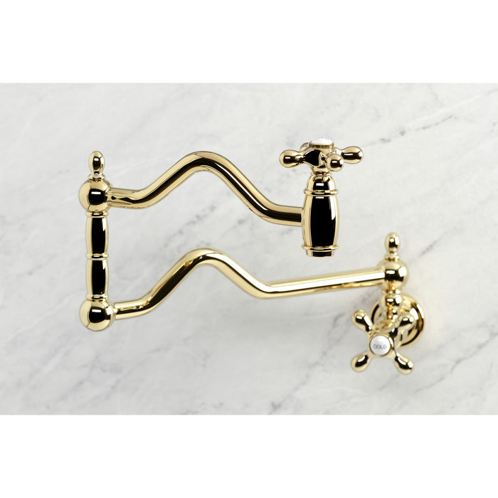 Heritage KS2102AX Two-Handle 1-Hole Wall Mount Pot Filler Faucet, Polished Brass