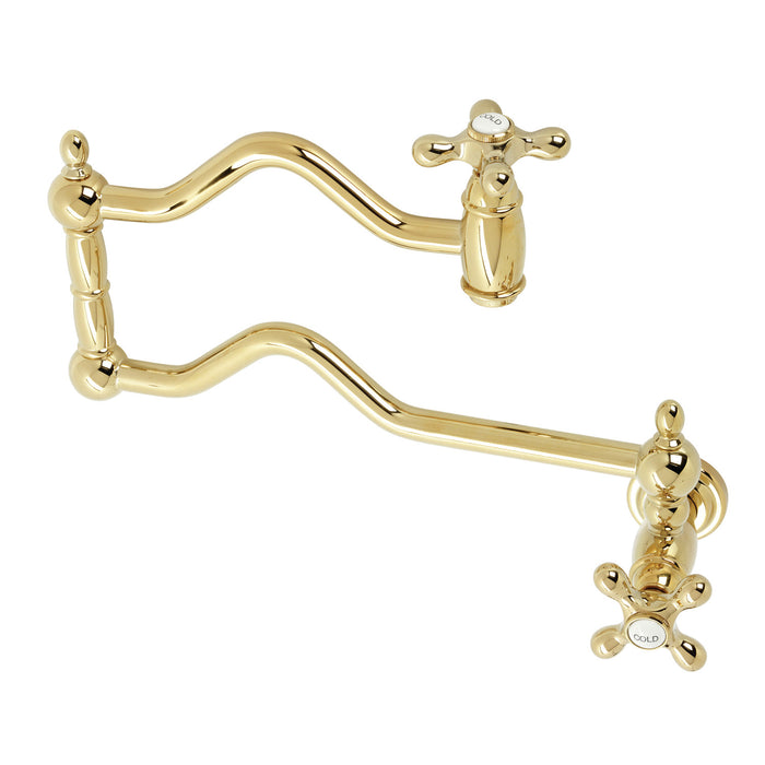 Heritage KS2102AX Two-Handle 1-Hole Wall Mount Pot Filler Faucet, Polished Brass