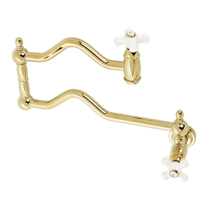 Kingston Heirloom KS2102PX - Heritage Two-Handle 1-Hole Wall Mount Pot Filler Faucet, Polished Brass