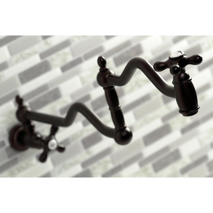 Kingston Heirloom KS2105AX - Heritage Two-Handle 1-Hole Wall Mount Pot Filler Faucet, Oil Rubbed Bronze