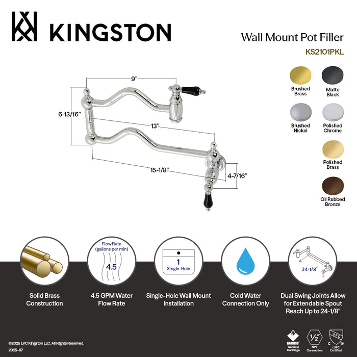 Kingston Heirloom KS2105PKL - Duchess Two-Handle 1-Hole Wall Mount Pot Filler Faucet, Oil Rubbed Bronze