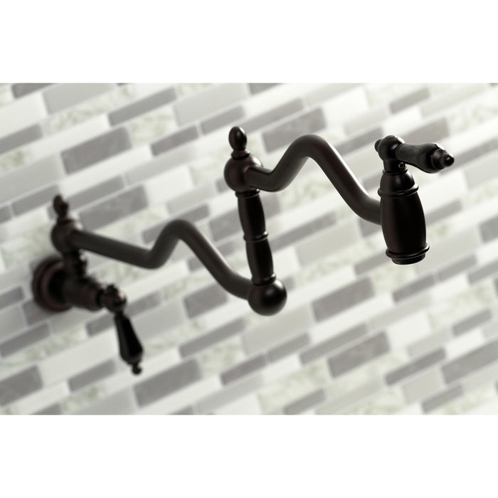 Kingston Heirloom KS2105PKL - Duchess Two-Handle 1-Hole Wall Mount Pot Filler Faucet, Oil Rubbed Bronze