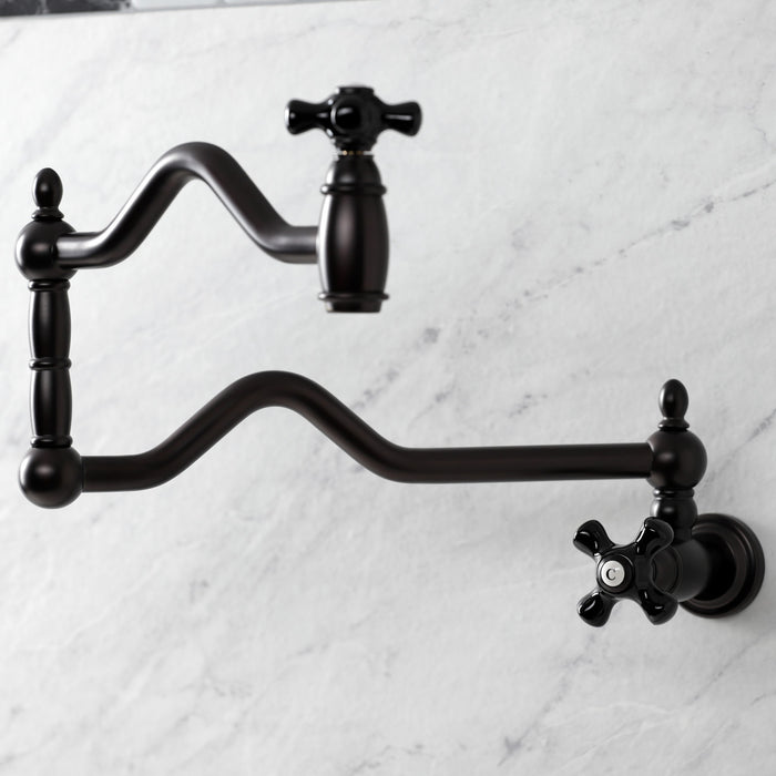 Kingston Heirloom KS2105PKX - Duchess Two-Handle 1-Hole Wall Mount Pot Filler Faucet, Oil Rubbed Bronze