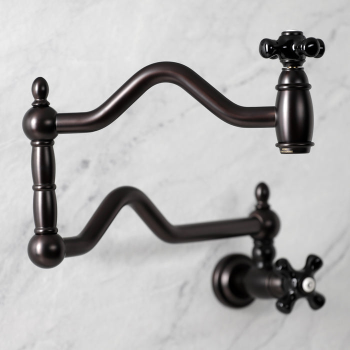 Kingston Heirloom KS2105PKX - Duchess Two-Handle 1-Hole Wall Mount Pot Filler Faucet, Oil Rubbed Bronze