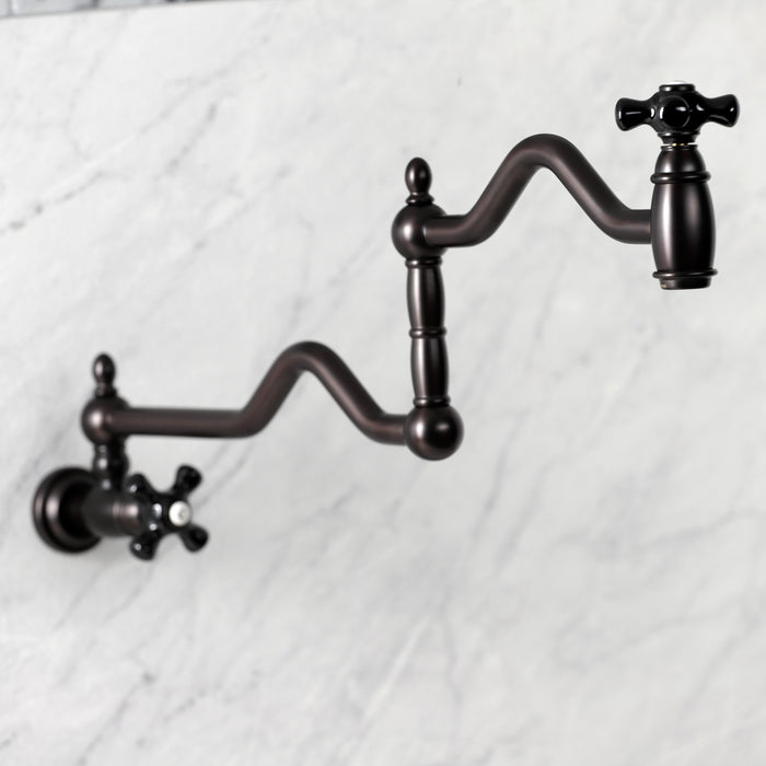 Kingston Heirloom KS2105PKX - Duchess Two-Handle 1-Hole Wall Mount Pot Filler Faucet, Oil Rubbed Bronze