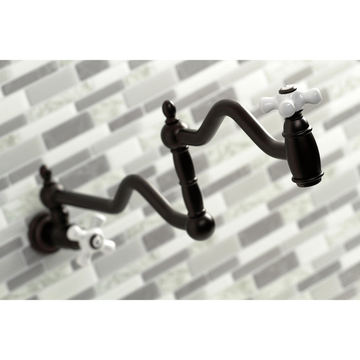 Kingston Heirloom KS2105PX - Heritage Two-Handle 1-Hole Wall Mount Pot Filler Faucet, Oil Rubbed Bronze