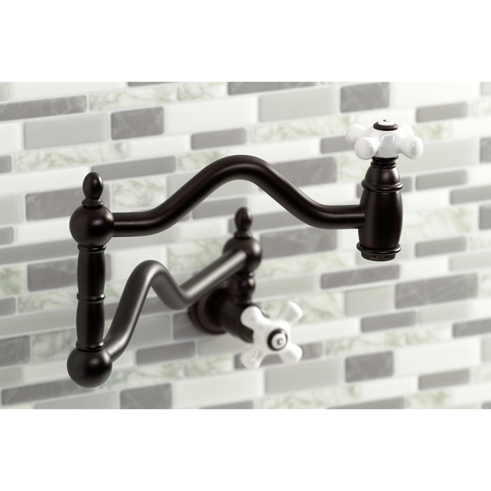 Kingston Heirloom KS2105PX - Heritage Two-Handle 1-Hole Wall Mount Pot Filler Faucet, Oil Rubbed Bronze