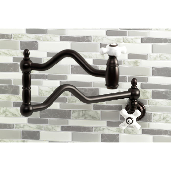 Kingston Heirloom KS2105PX - Heritage Two-Handle 1-Hole Wall Mount Pot Filler Faucet, Oil Rubbed Bronze