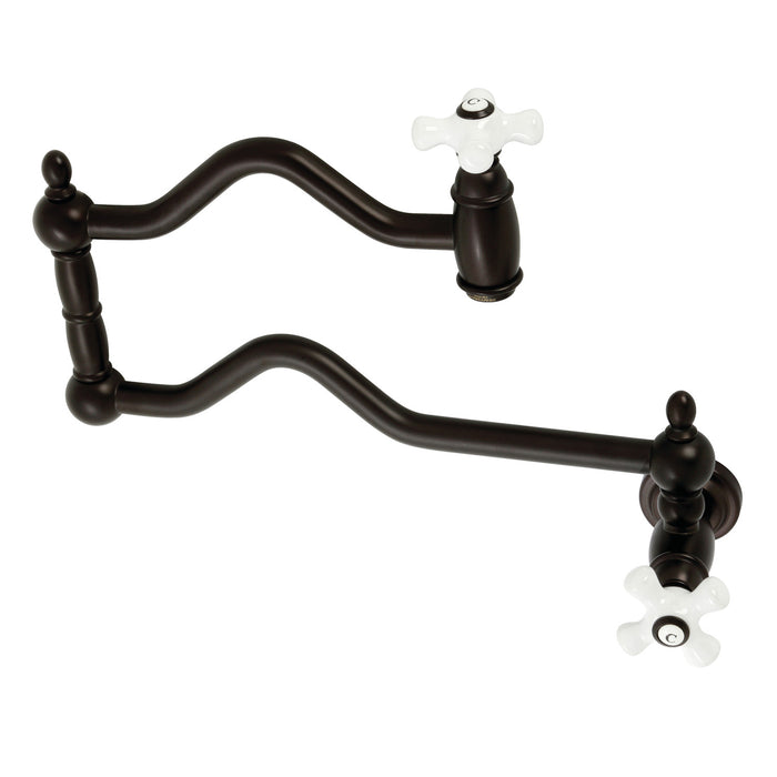 Kingston Heirloom KS2105PX - Heritage Two-Handle 1-Hole Wall Mount Pot Filler Faucet, Oil Rubbed Bronze