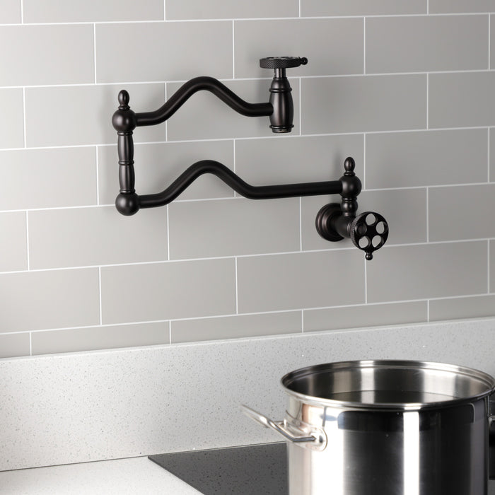Kingston Tulare KS2105RKX - Webb Two-Handle 1-Hole Wall Mount Pot Filler Faucet with Knurled Handle, Oil Rubbed Bronze
