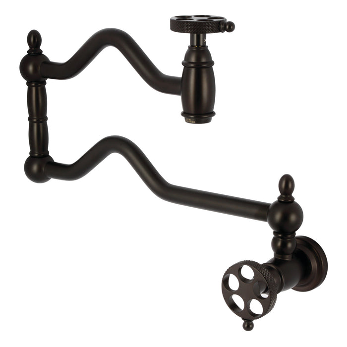 Kingston Tulare KS2105RKX - Webb Two-Handle 1-Hole Wall Mount Pot Filler Faucet with Knurled Handle, Oil Rubbed Bronze