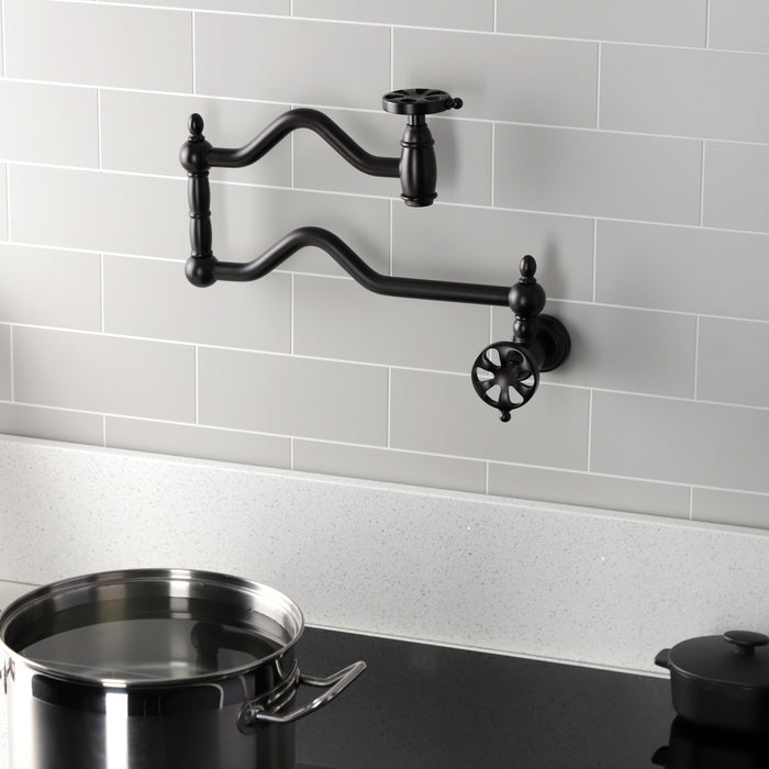 Kingston Tulare KS2105RX - Belknap Two-Handle 1-Hole Wall Mount Pot Filler Faucet, Oil Rubbed Bronze