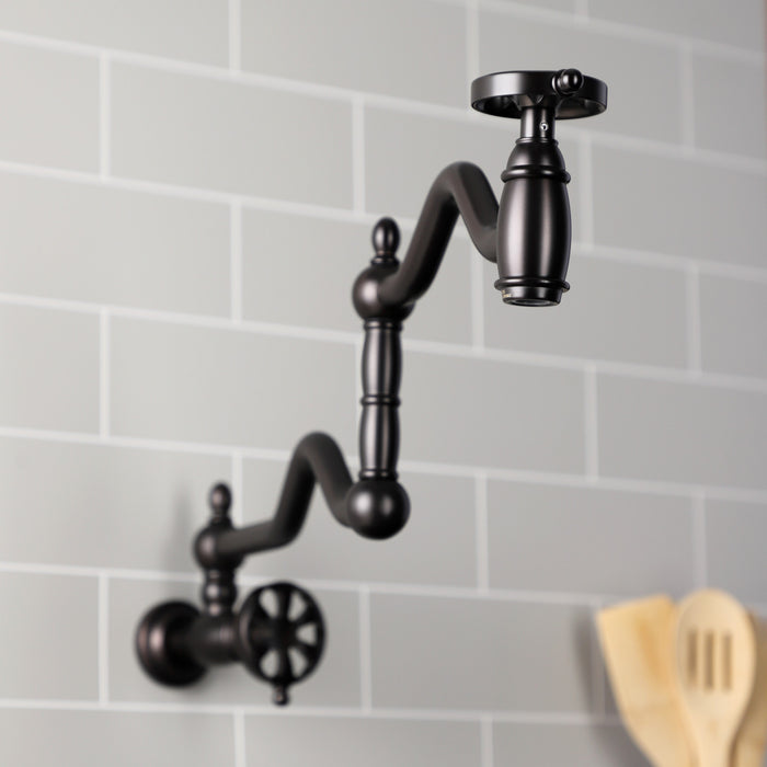 Kingston Tulare KS2105RX - Belknap Two-Handle 1-Hole Wall Mount Pot Filler Faucet, Oil Rubbed Bronze