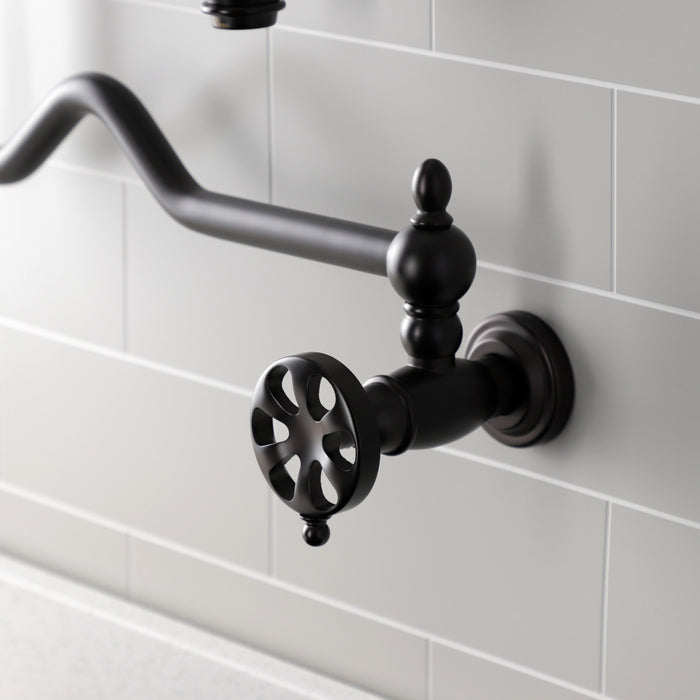 Kingston Tulare KS2105RX - Belknap Two-Handle 1-Hole Wall Mount Pot Filler Faucet, Oil Rubbed Bronze