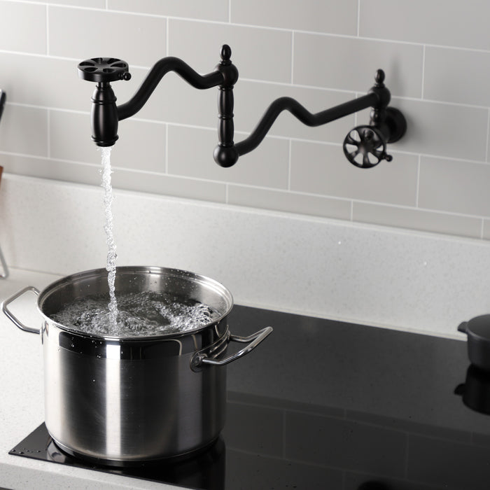 Kingston Tulare KS2105RX - Belknap Two-Handle 1-Hole Wall Mount Pot Filler Faucet, Oil Rubbed Bronze