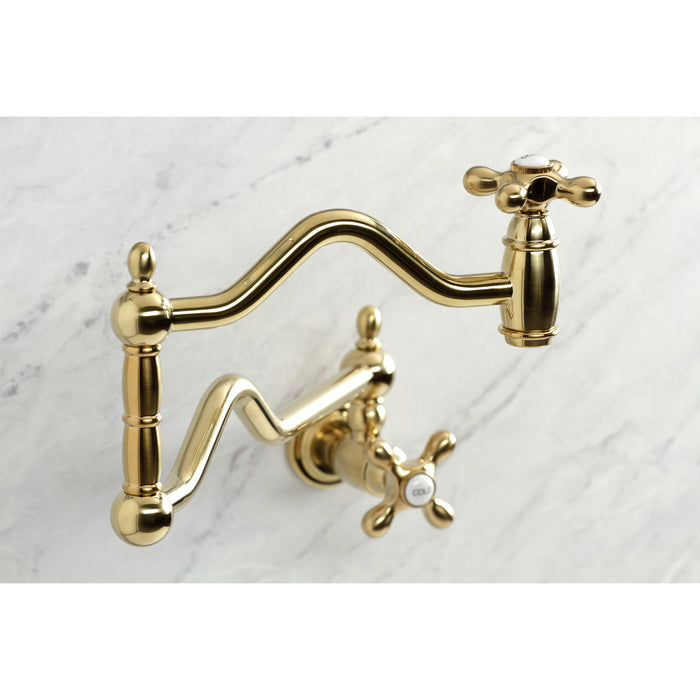 Heritage KS2107AX Two-Handle 1-Hole Wall Mount Pot Filler Faucet, Brushed Brass