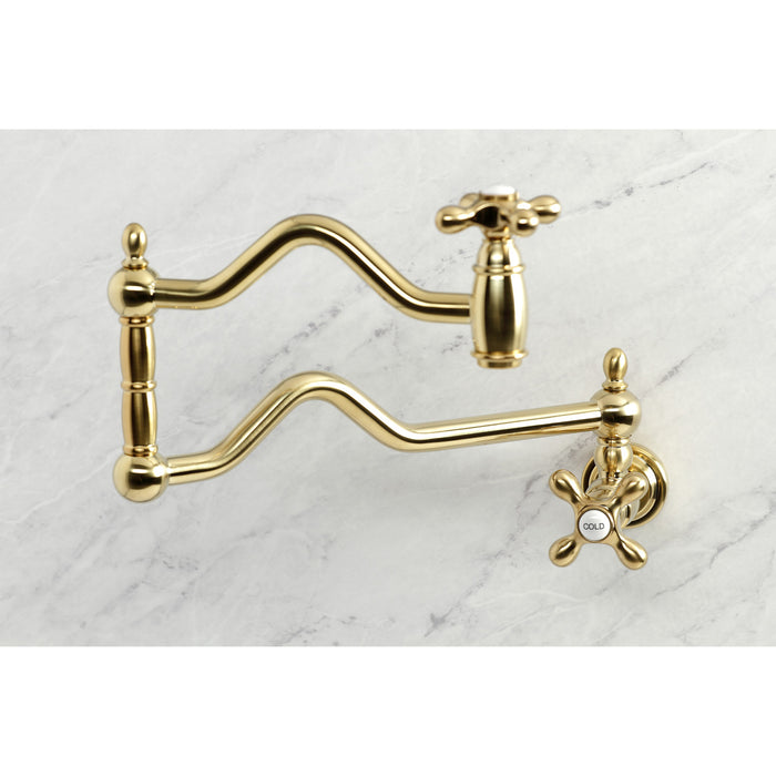 Kingston Heirloom KS2107AX - Heritage Two-Handle 1-Hole Wall Mount Pot Filler Faucet, Brushed Brass