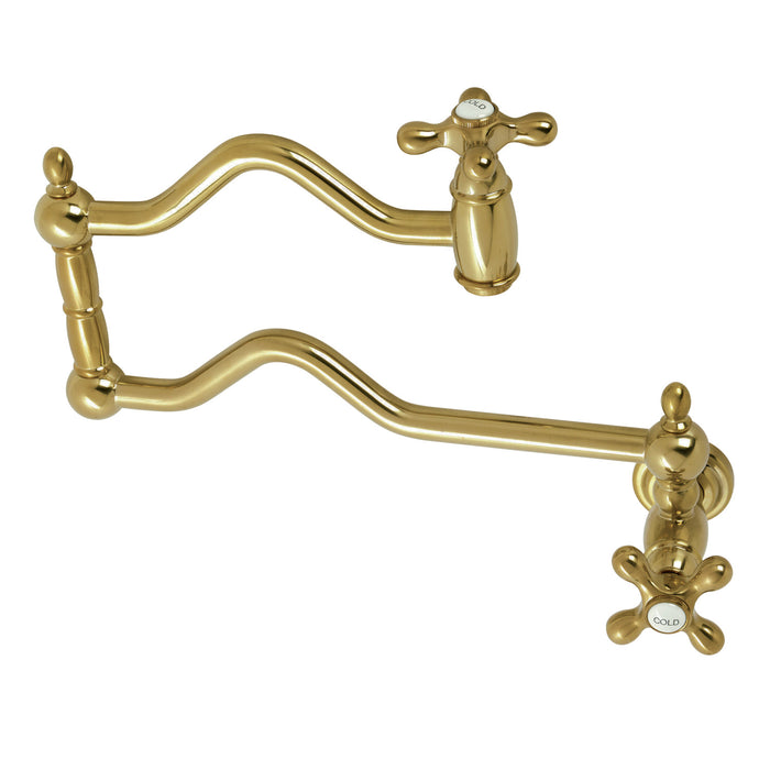 Kingston Heirloom KS2107AX - Heritage Two-Handle 1-Hole Wall Mount Pot Filler Faucet, Brushed Brass