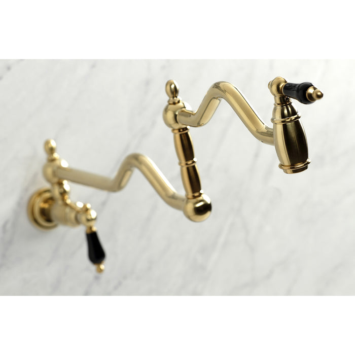 Kingston Heirloom KS2107PKL - Duchess Two-Handle 1-Hole Wall Mount Pot Filler Faucet, Brushed Brass