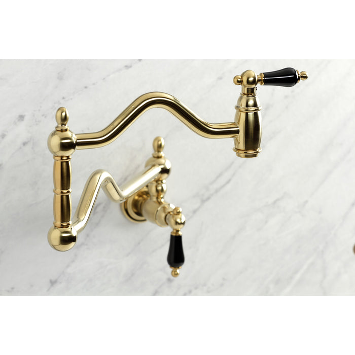Kingston Heirloom KS2107PKL - Duchess Two-Handle 1-Hole Wall Mount Pot Filler Faucet, Brushed Brass