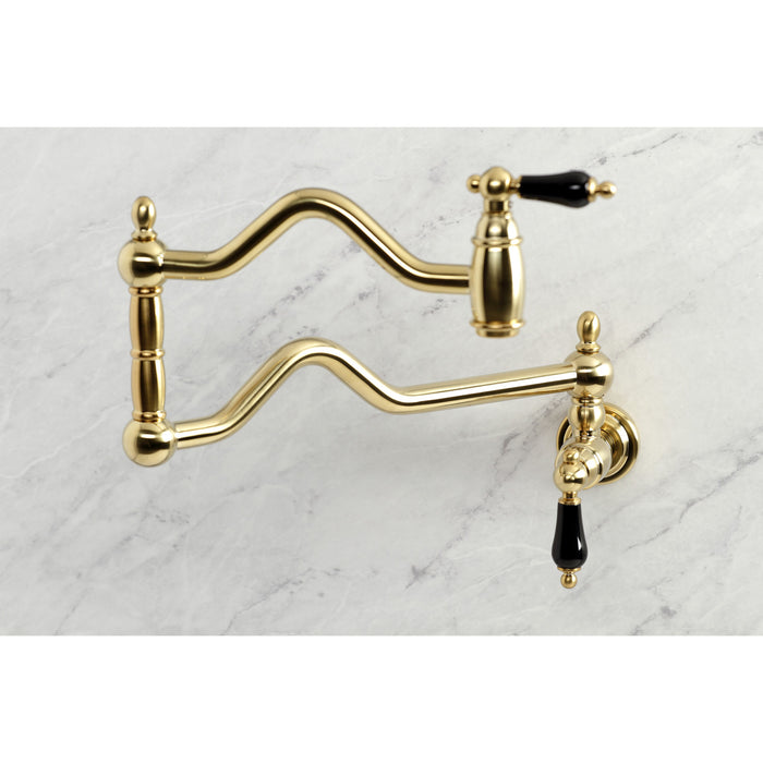 Kingston Heirloom KS2107PKL - Duchess Two-Handle 1-Hole Wall Mount Pot Filler Faucet, Brushed Brass