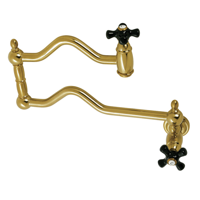 Kingston Heirloom KS2107PKX - Duchess Two-Handle 1-Hole Wall Mount Pot Filler Faucet, Brushed Brass