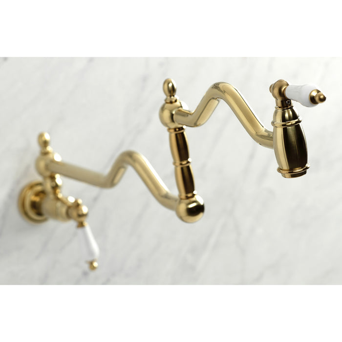 Heritage KS2107PL Two-Handle 1-Hole Wall Mount Pot Filler Faucet, Brushed Brass