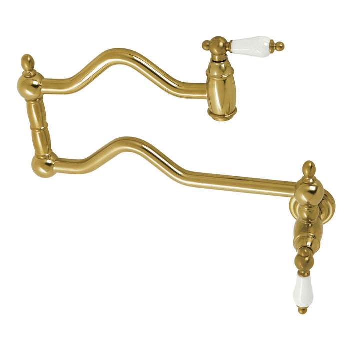 Heritage KS2107PL Two-Handle 1-Hole Wall Mount Pot Filler Faucet, Brushed Brass