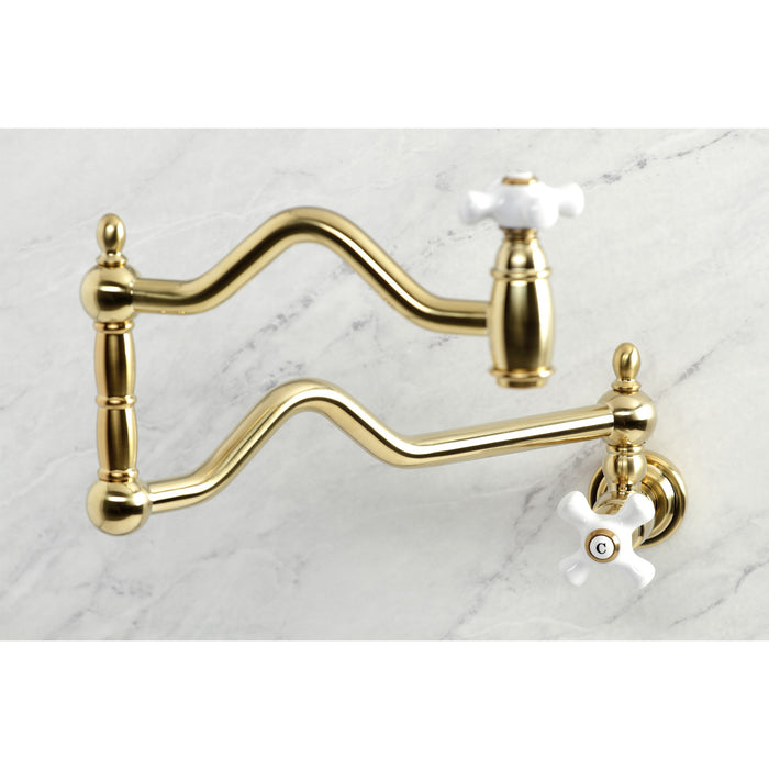 Heritage KS2107PX Two-Handle 1-Hole Wall Mount Pot Filler Faucet, Brushed Brass
