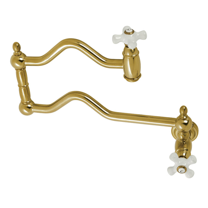 Heritage KS2107PX Two-Handle 1-Hole Wall Mount Pot Filler Faucet, Brushed Brass