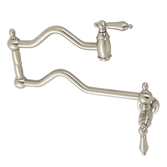 Kingston Heirloom KS2108AL - Heritage Two-Handle 1-Hole Wall Mount Pot Filler Faucet, Brushed Nickel