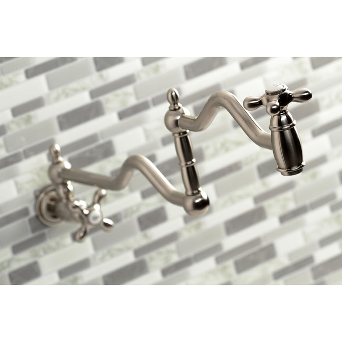 Heritage KS2108AX Two-Handle 1-Hole Wall Mount Pot Filler Faucet, Brushed Nickel