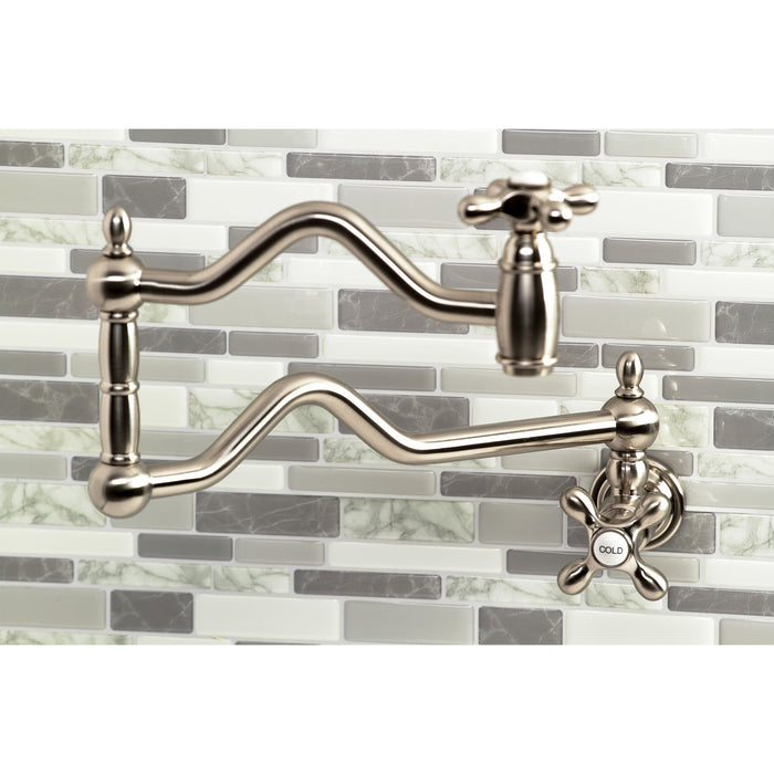 Heritage KS2108AX Two-Handle 1-Hole Wall Mount Pot Filler Faucet, Brushed Nickel