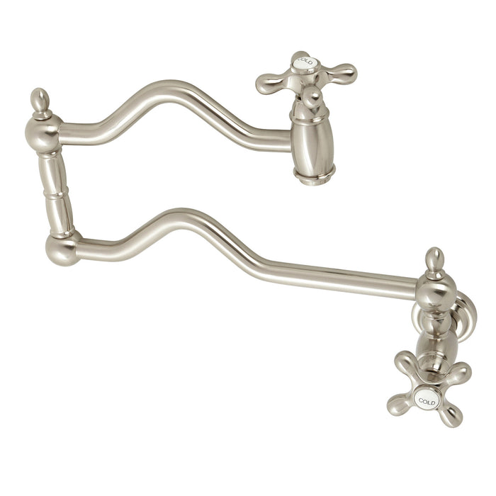 Heritage KS2108AX Two-Handle 1-Hole Wall Mount Pot Filler Faucet, Brushed Nickel