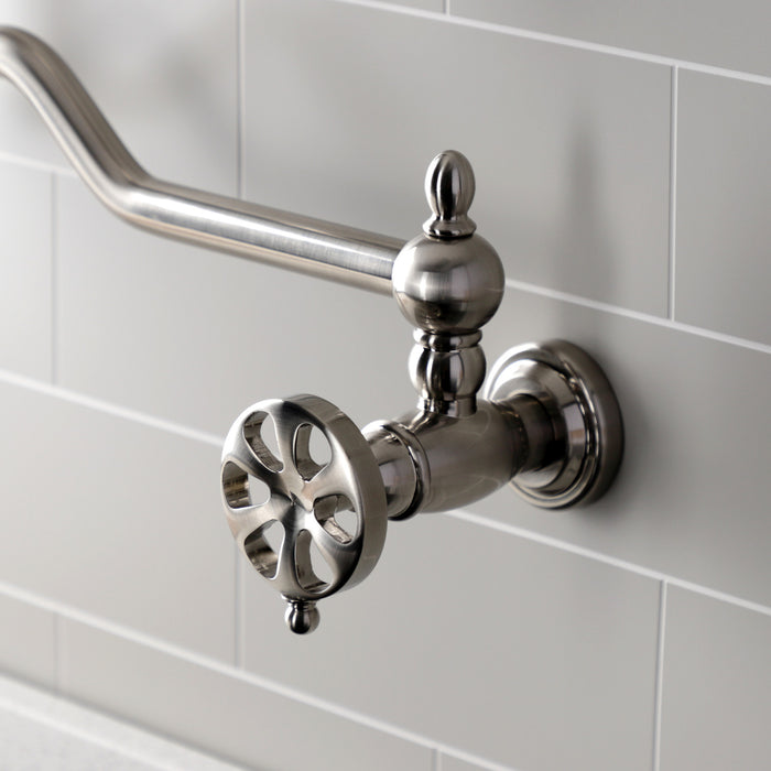 Kingston Tulare KS2108RX - Belknap Two-Handle 1-Hole Wall Mount Pot Filler Faucet, Brushed Nickel