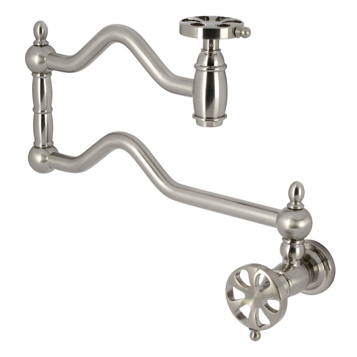Kingston Tulare KS2108RX - Belknap Two-Handle 1-Hole Wall Mount Pot Filler Faucet, Brushed Nickel