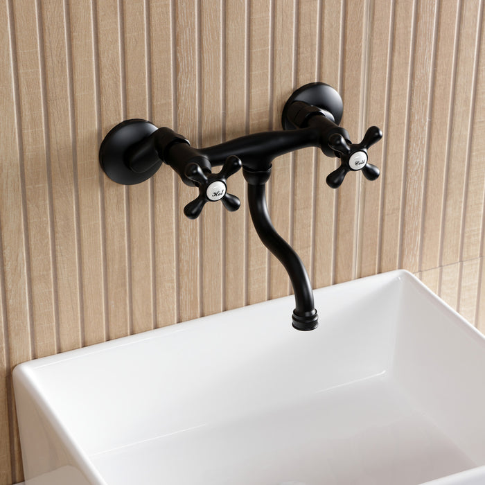 Kingston Heirloom KS2110AX - Kingston Double-Handle 2-Hole Wall Mount Bathroom Faucet, Matte Black