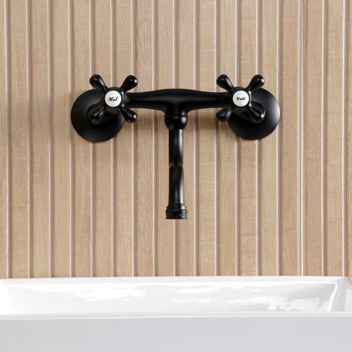 Kingston Heirloom KS2110AX - Kingston Double-Handle 2-Hole Wall Mount Bathroom Faucet, Matte Black