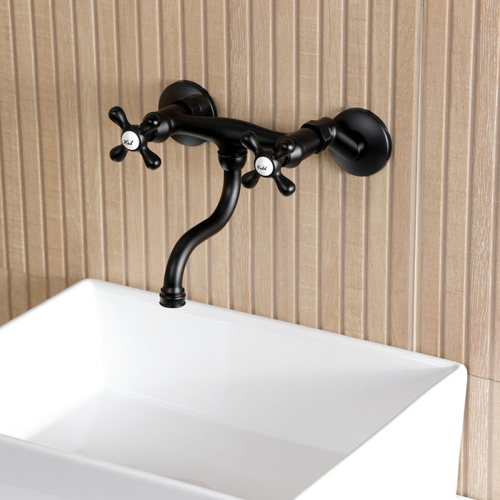 Kingston Heirloom KS2110AX - Kingston Double-Handle 2-Hole Wall Mount Bathroom Faucet, Matte Black