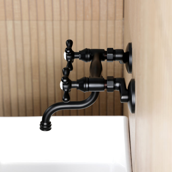 Kingston Heirloom KS2110AX - Kingston Double-Handle 2-Hole Wall Mount Bathroom Faucet, Matte Black