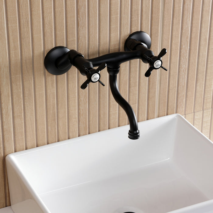 Kingston Heirloom KS2110BEX - Essex Double-Handle 2-Hole Wall Mount Bathroom Faucet, Matte Black